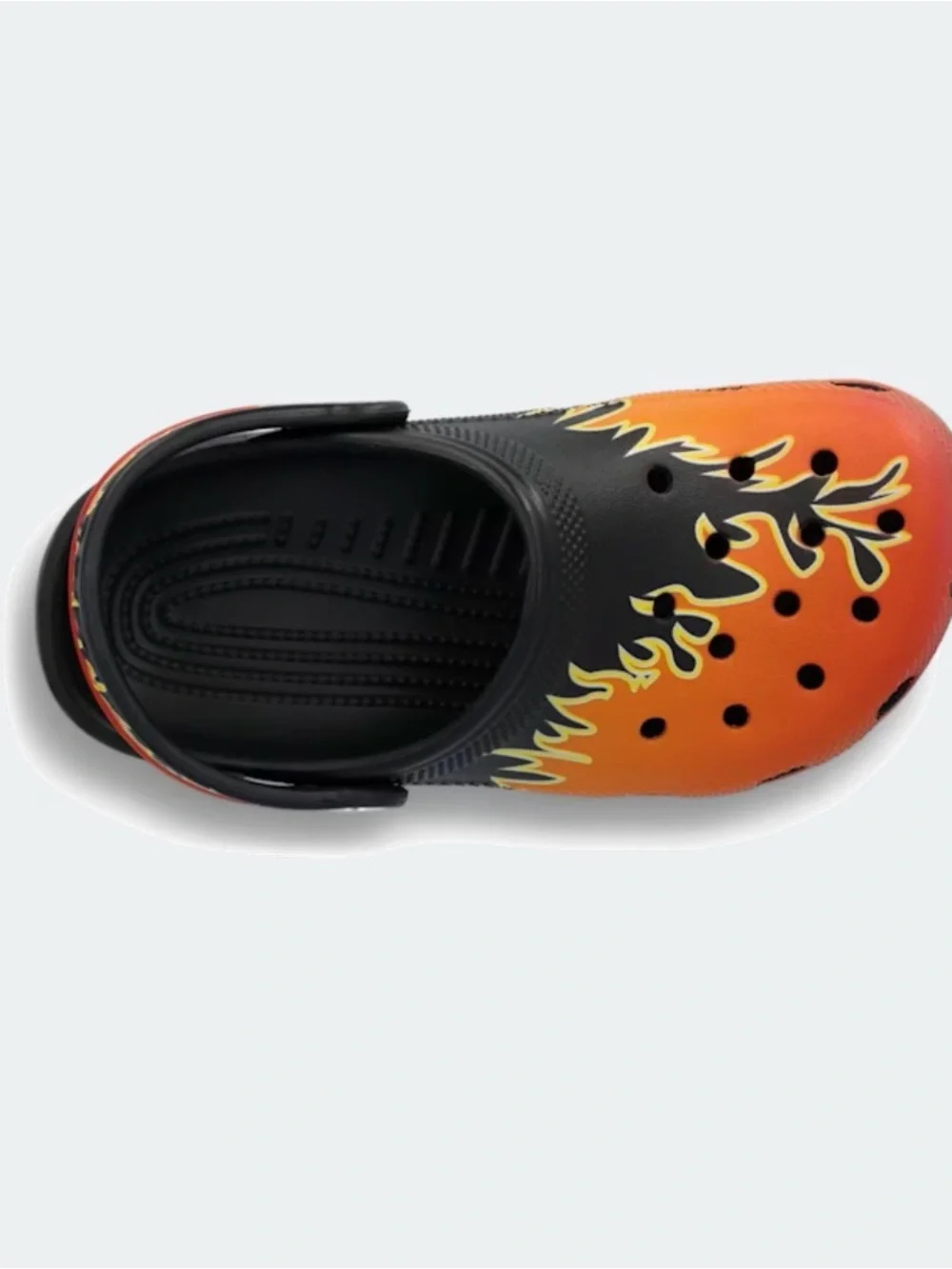 CROCS Kids Black Clogs with Orange & Yellow Flame Print